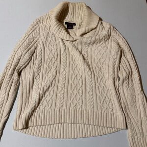 Willi Smith VTG Cable Knit Sweater Medium Cream Cotton Chunky Knit Cowl Neck